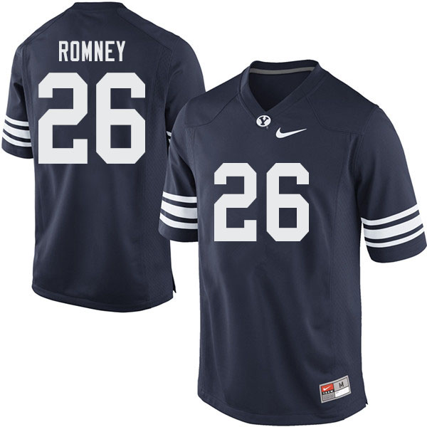 Men #26 Spencer Romney BYU Cougars College Football Jerseys Sale-Navy